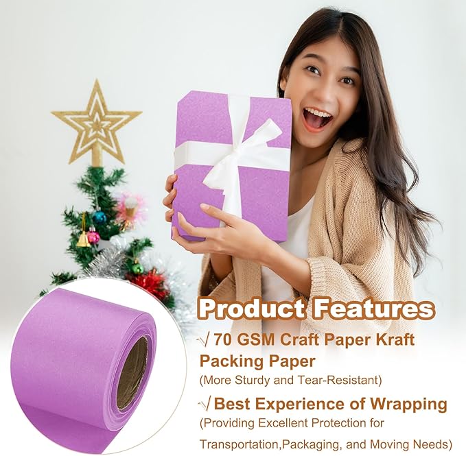 PATIKIL Wrapping Paper, 17" x 300"(25') 70 GSM Craft Paper Roll Kraft Packing Paper for Poster Bulletin Board, Gift Wrapping, Light Pink