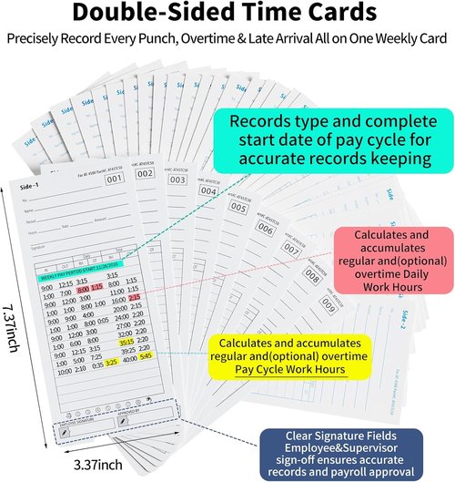 AT-4500 Time Cards - 100 Pack of 2 Sets (50 Each) - Durable & Convenient for Time Tracking