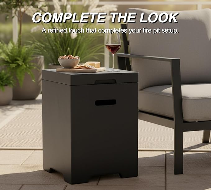 HillAethel 21-Inch Outdoor Propane Tank Cover, Small Side Table,Square Weatherproof Gas Tank Cover for Outdoor Fire Pit Table and Grill, Store 20lb Propane Gas Tank,Removable Lid,Dark Grey