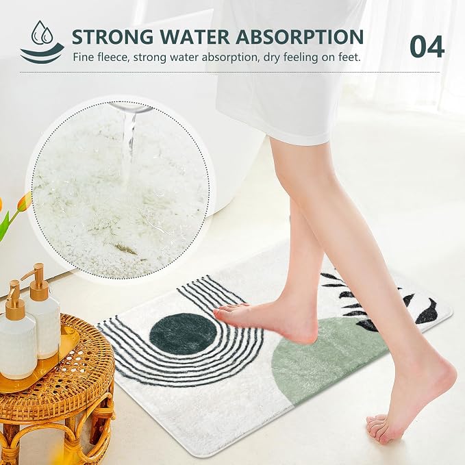 APROPHIC 17"X24" Boho Bath Rugs for Bathroom Decor Non-Slip Bath Mat Absorbent Plush Microfiber Soft Carpet Machine Washable Bath Mat for Sink, Showers, Laundry Rooms, Living Room, Green