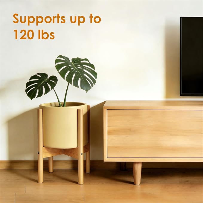 ALIGADO Bamboo Plant Stand Indoor, for Up to 12 Inch Pots, Built to Fit Corners, Sturdy & Stable Design, Natural Wood Color