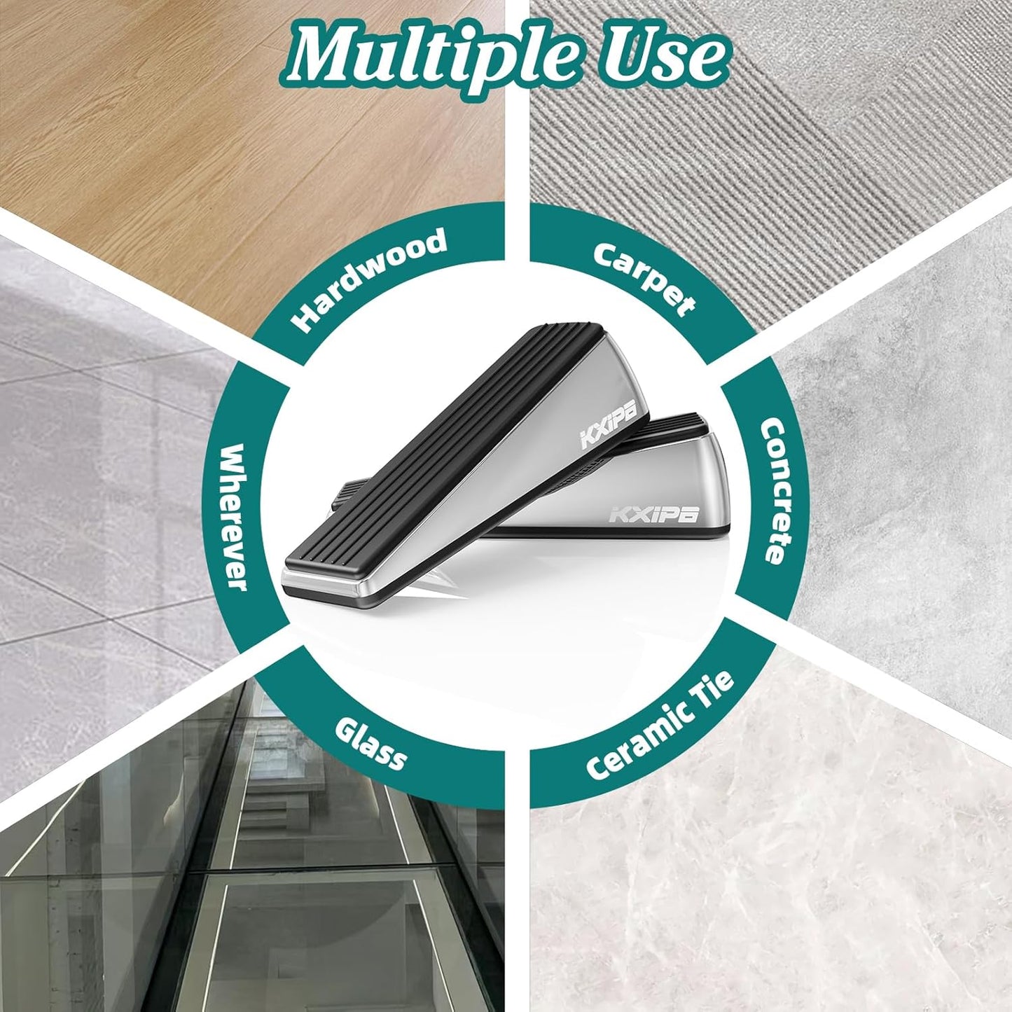 Skiennix Heavy Duty Door Stopper Wedge - Premium Brushed Stainless Steel, 2-Pack | Wall Protector for Home & School