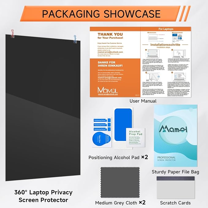 360° Privacy Screen for Laptop 14 Inch 16:9, 4 Way Computer Monitor Privacy Shield, Anti Glare Blue Light Filter Compatible with Lenovo Hp Dell Acer Asus Thinkpad Envy Xps