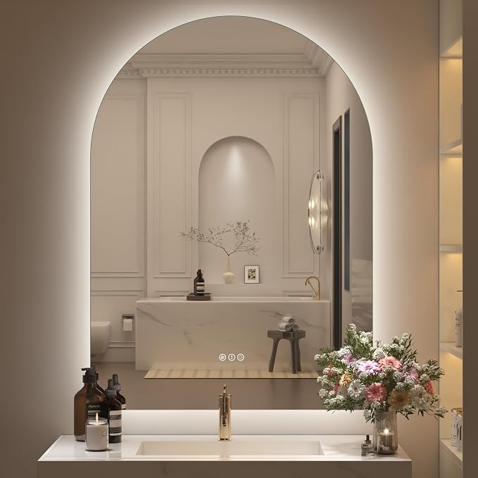 Backlit Arched LED Bathroom Mirror 40x30 Inch, Dimmable Arched LED Vanity Mirror with Lights, Anti-Fog, 3 Colors, Memory, ETL Listed