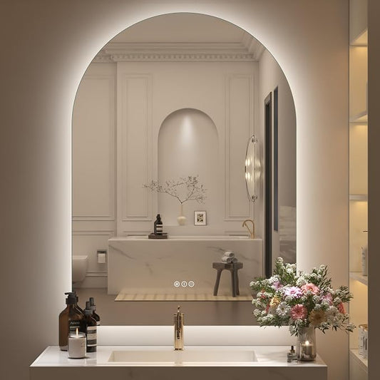 Backlit Arched LED Bathroom Mirror 40x30 Inch, Dimmable Arched LED Vanity Mirror with Lights, Anti-Fog, 3 Colors, Memory, ETL Listed