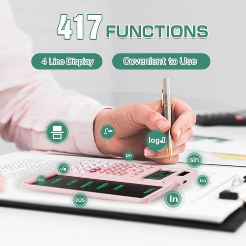 ROATEE 991ES MAX Scientific Calculator - 4-Line LCD Display & Portable Notepad for Students | Pink