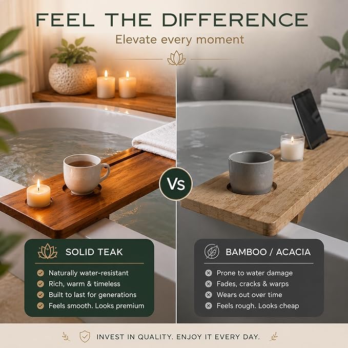 Teak Bathtub Tray for Tub 35” | Bath Tub Tray Wood for Large & Freestanding Tubs, Bathtub Trays for Tub, Bath Tray for Tub, Bath Table Tray | Grand Fjord by JapandiSpirit