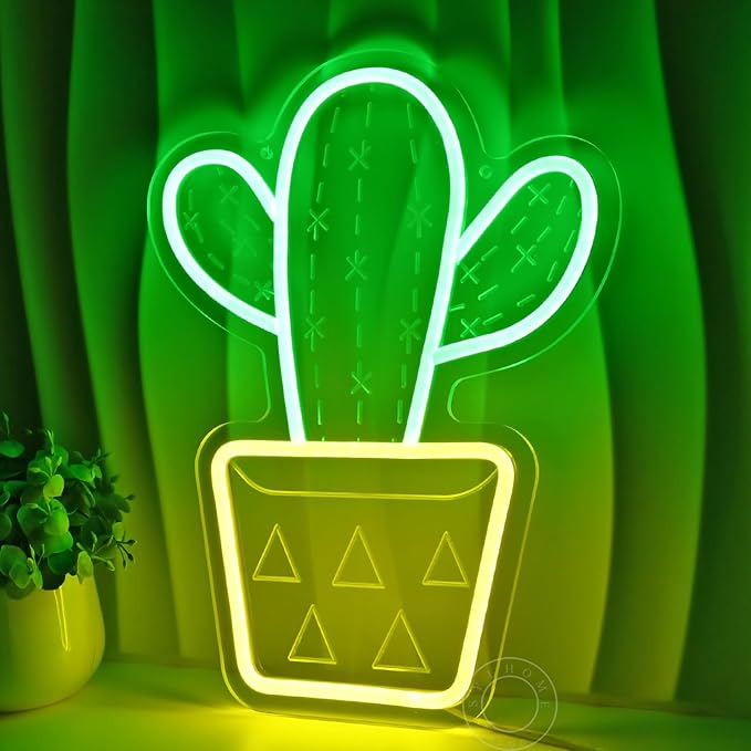 SYLHOME Cactus LED Neon Light Signs 3D Art Wall Decor Sign Hanging Game Kids Room Bedroom Home Kitchen Shop Bar Birthday Party Decoration USB 13.8"X10.2"