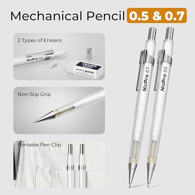 Nicpro 22 PCS Compass Geometry Tools with Case, Drafting Tools Geometry Set with Swing Arm Protractor, Rulers, Metal Compass, Square Set, Mechanical Pencil, Back to School Supplies for Students