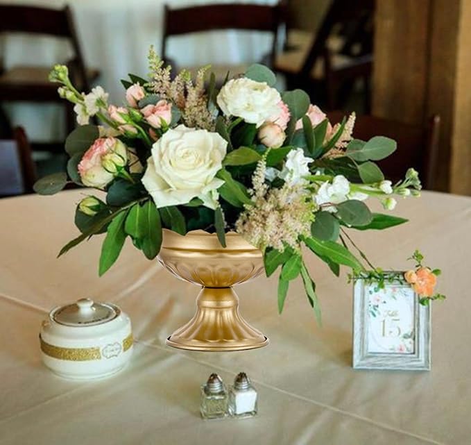 Metal Vases for Table Centerpieces, Hewory Gold Compote Pedestal Vase Floral Container Bulk, Brass Mini Footed Bowl Flower Holders Center Pieces for Wedding Birthday Party Anniversary (10pcs, 5in)