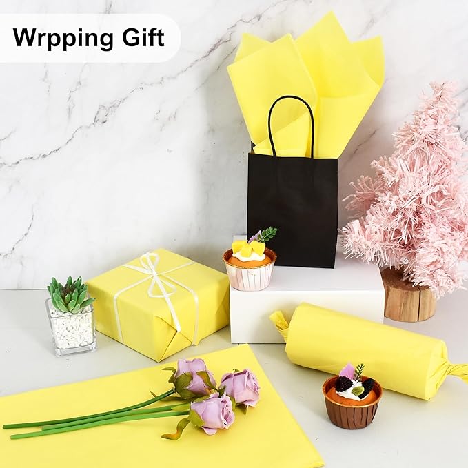 BEISHIDA 100 Sheets Yellow Tissue Paper Bulk, Wrapping Tissue Paper for Gift Bags, 14 x 20 Inch Gift Wrap for Birthday Wedding Graduation DIY Crafts Holiday Flowers