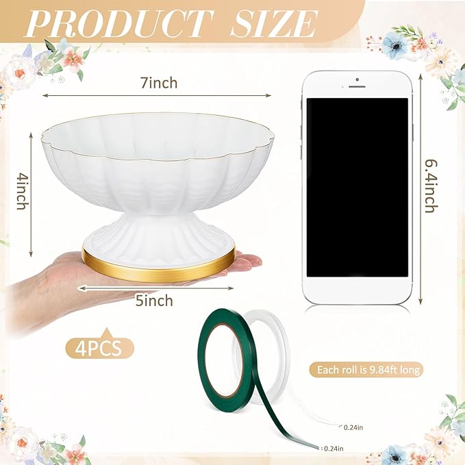 4 Pcs Metal Compote Bowl for Centerpiece Flower Holder Small Compote Vase Indoor Outdoor Flowers Fruits Plant for Christmas Wedding Home Party Decoration (Medium,White)