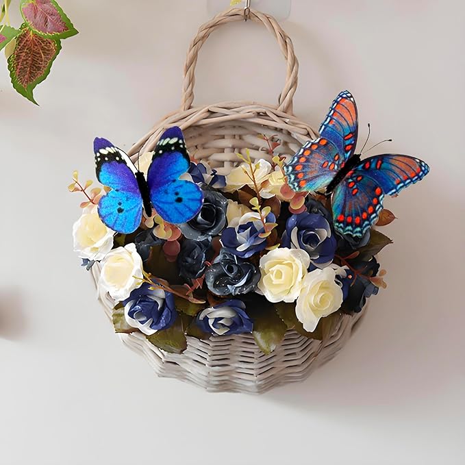 12 PCS Artificial Fabric Butterflies, 2 Sizes Reusable Butterly Crafts Decor, DIY 3D Butterfly Decorations for Fake Flowers Floral Nursery Wedding Tea Party Birthday Easter Spring. (Blue01 Medium)