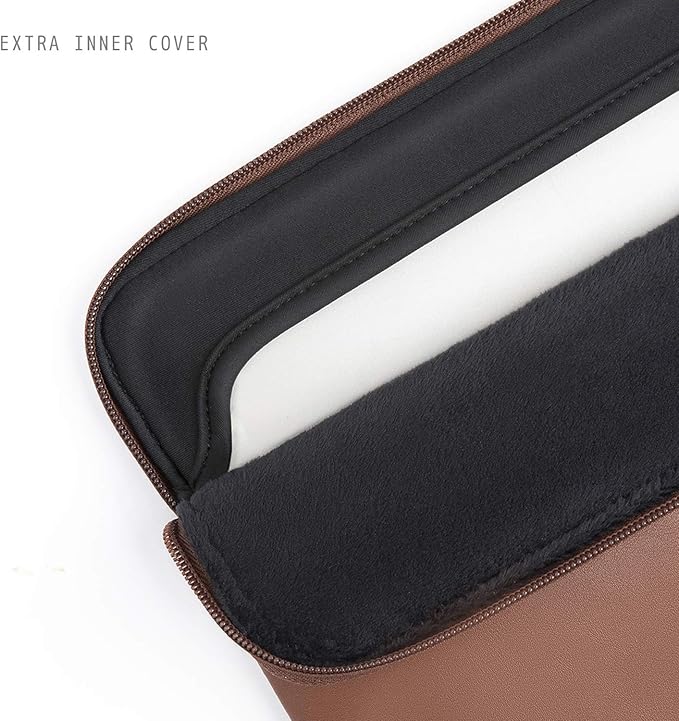 Comfyable Leather Laptop Sleeve Compatible with 16 Inch MacBook Pro M4 2024 & 15 Inch MacBook Air M4 M3 M2 2025, Brown