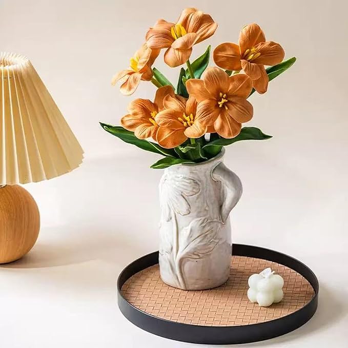 Small Ceramic Vase for Flowers - Distressed Vintage Vase Decor,Modern Boho Ins Style Decorative Vase,Unique Ceramic Flowers Vases with Handle,Handmade Cute Decor Vases for Home Decor