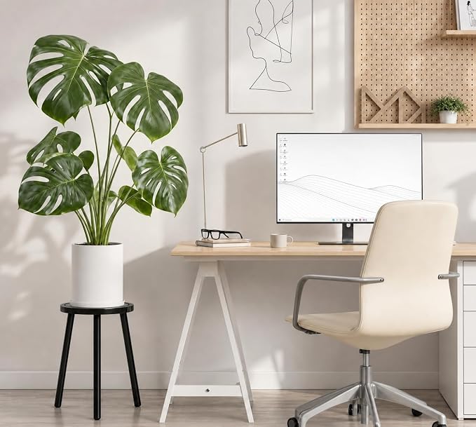 2-Pack Wood Plant Stands Indoor, 16.7" Tall Plant Stand Outdoor Mid-Century Plant Stool, Single Plant Table Modern Small Round Side/End Table for Living Room, Balcony, Office(Black)