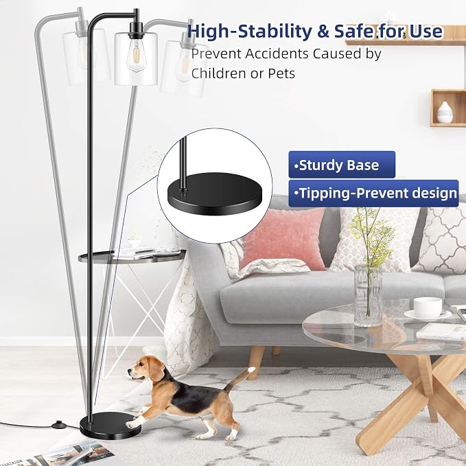 Bosceos Industrial Floor Lamp with Hanging Glass Shade Black Farmhouse Indoor Pole Light with Edison E26 Base Vintage Rustic Standing Tall Lighting for Living Room Bedroom Office(ST64 Bulb Included)