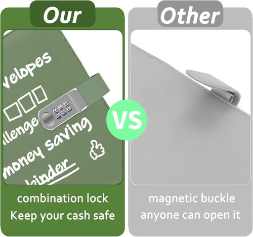 Antner Money Saving Challenge Envelopes - A5 Savings Binder with Password Lock & Tracker, Olive Green