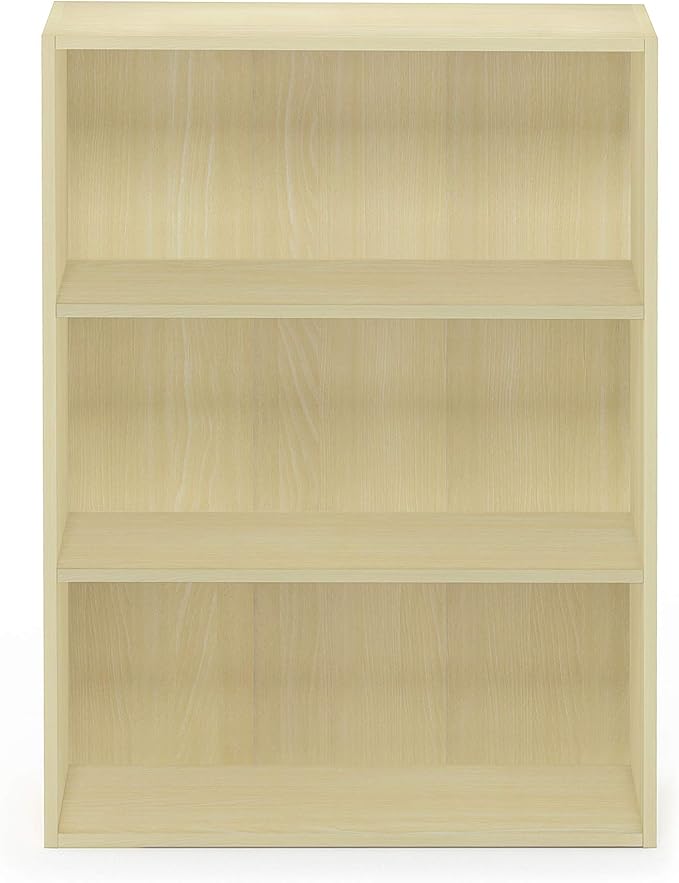 Furinno PASIR Book Shelf, 3-Tier Bookshelf, Storage Shelves Bookcase, 9.7 x 23.7 x 31.5, for Living Room, Bedroom, Home Office, Steam Beech