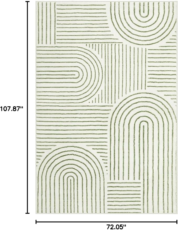 Lahome Abstract 6x9 Area Rugs, Soft Boho Rug for Living Room Bedroom, Ultra-Thin Non Slip Boho Green Washable Throw Carpet for Dining Room Office Darrell, Green