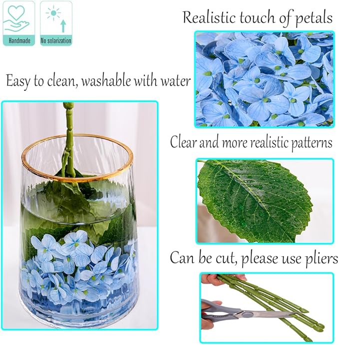Kimura's Cabin 5Pcs 21inch Realistic Blue Artificial Hydrangea Flowers Real Touch Faux Hydrangeas with Stem Bouquet for Wedding Home Baby Shower Party Table Centre Decoration(Blue)
