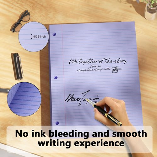Purple Loose Leaf Paper - 200 Sheets College Ruled Filler Paper | 8" x 10.5" | 3-Hole Punched