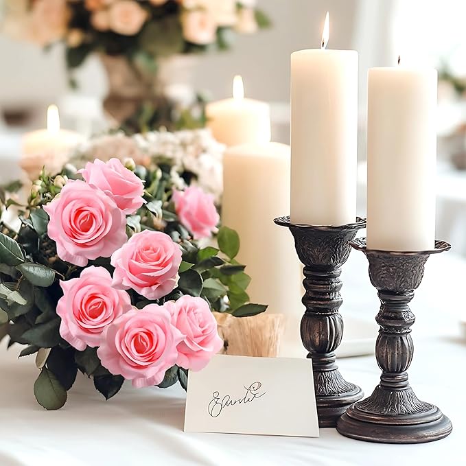 50pcs Artificial Roses Flowers in Bulk,Realistic Silk Fake Rose with Long Stem for Wedding Centerpieces Bouquet Party Floral Arrangement Home Decoration(Pink)