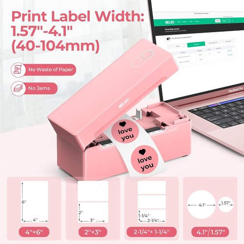 Nelko Bluetooth Shipping Label Printer - Wireless 4x6 Thermal Printer for Android, iPhone & Windows (Pink)