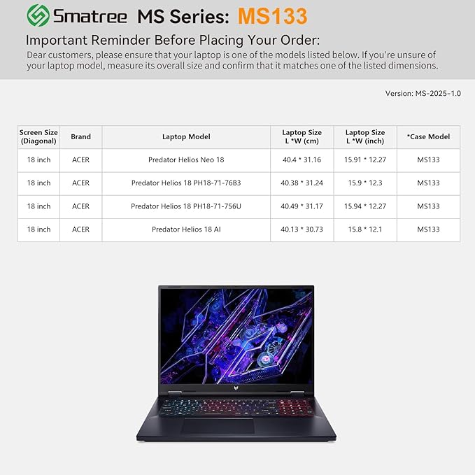 Smatree MS133 Hard EVA Protective Sleeve with Stand Compatible for 18 inch Acer Predator Helios 18 AI, for 18 inch Predator Helios 18 PH18-71-756U/76B3, for PredatorHelios Neo 18 Gaming Laptop,Green
