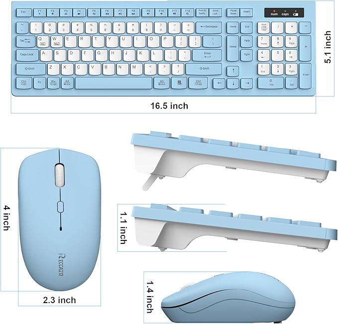 Wireless Keyboard and Mouse Combo, Full-Sized Wireless Keyboard and Adjustable DPI Mouse, 2.4GHz USB Receiver, Silent Keyboard and Mouse for PC, Windows, MAC, Desktop, Laptop(Sky Blue-B)