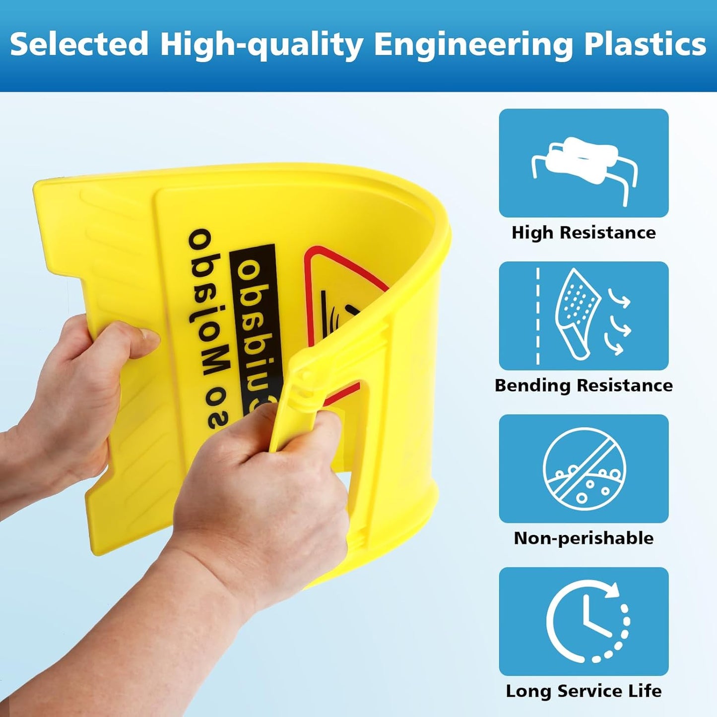 WOUSEDO Caution Wet Floor Sign - Bright Yellow Double-Sided A-Frame | 17.5" Height, Bilingual Message