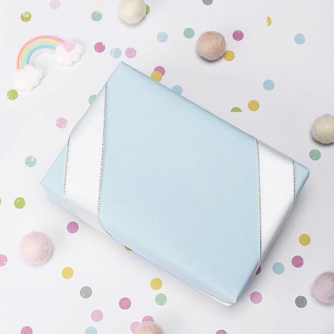 RUSPEPA 30"x 393"(32.8') Light Blue Kraft Wrapping Paper Large Jumbo Roll, Recyclable Art Gift Wrap Paper for Birthday Gift Wrapping, Table Covering, DIY Crafting, Baby Shower Bouquet Flower, 80GSM