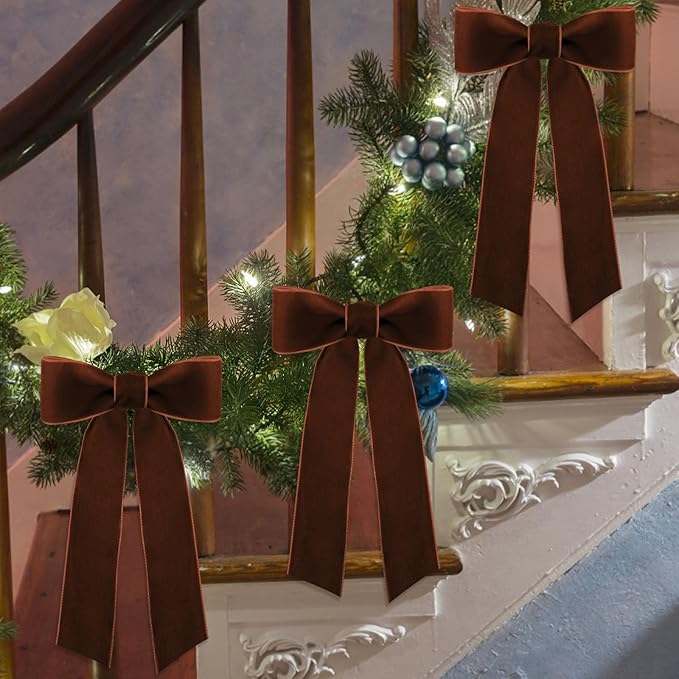 10 Yards Brown Velvet Ribbon 1 1/2 Inch for Christmas Tree,Dark Brown Velvet Christmas Ribbon for Gift Wrapping Crafts Bow Wreath Holiday Decorations (Dark Brown)