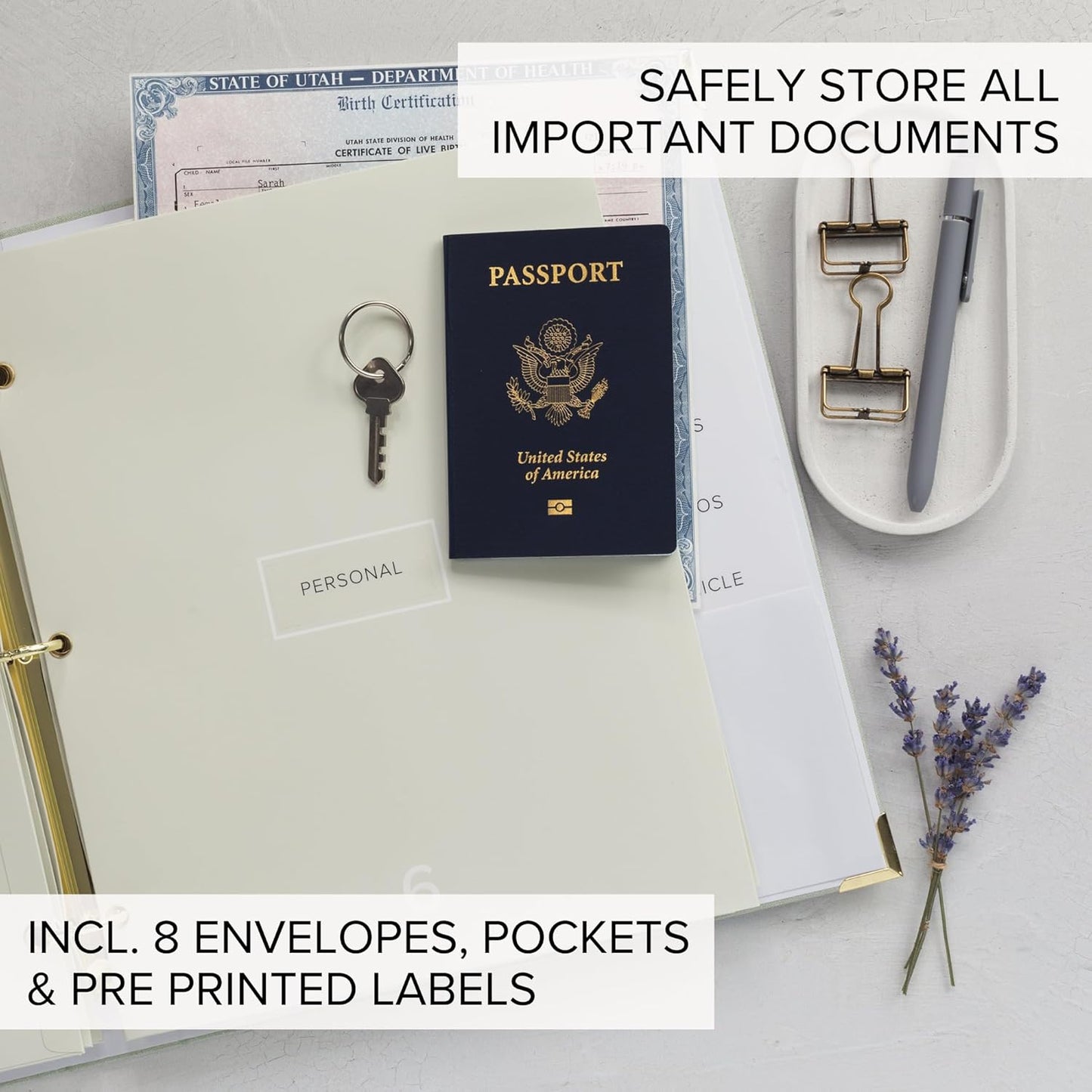 Sturdy Document Organizer Set - Beautiful Linen 3-Ring Binder with Expanding Storage & Labels