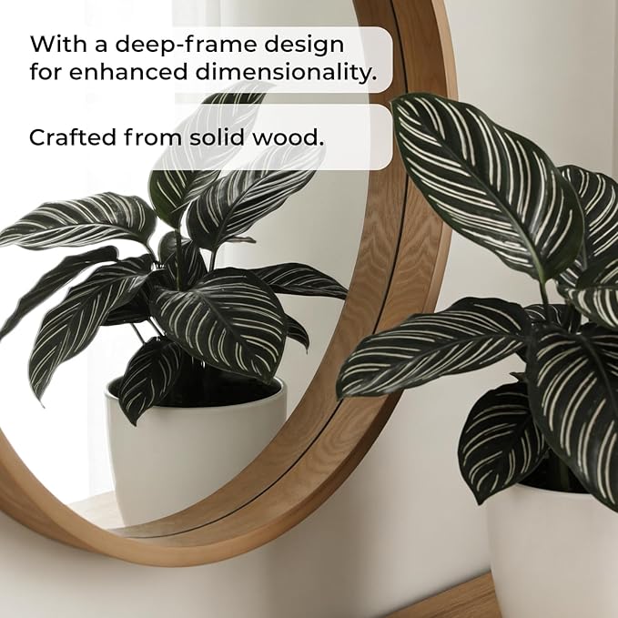 WallBeyond 28 Inch Natural Round Wood Mirror, Large Circle Wooden Frame Wall Mirror for Bathroom, Living Room, Bedroom, Entryway