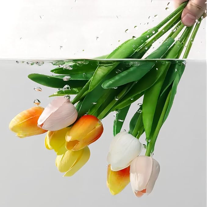 15PCS Artificial Tulips Flowers,Real Touch 14" Silk Fake Tulips,Bulk Fake Flowers,Faux Flowers,Artificial Flowers for Home Kitchen Office Dining Room Wedding Decorations (Colorful)