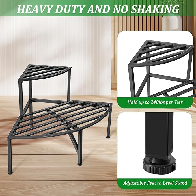 Dipion Corner Plant Stand Outdoor Metal,2 Tier Heavy Duty Ladder Plant Shelf Indoor for Multiple Plants,37.08" L x 22.83" W x 20.07" H,Black