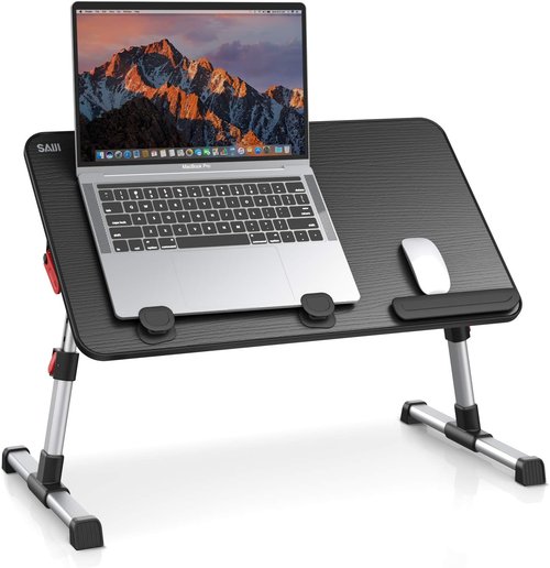 SAIJI Adjustable Laptop Desk - Portable Foldable Stand for Sofa, Couch, Bed | Medium Size, Black