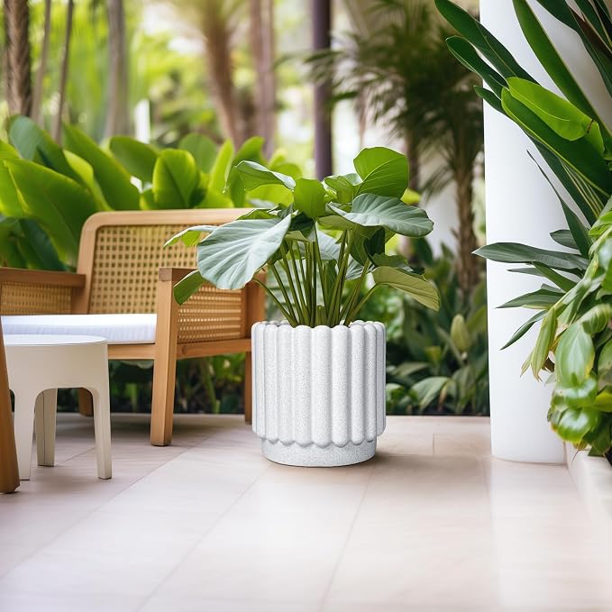 Ceramicfor Ceramic Flower Pots - 12 Inch Plant Pot Indoor Outdoor, Fluted Large Ceramic Planters with Drainage Hole, Modern Round Planters, Apartment Decor, Plant Lover Gifts, White