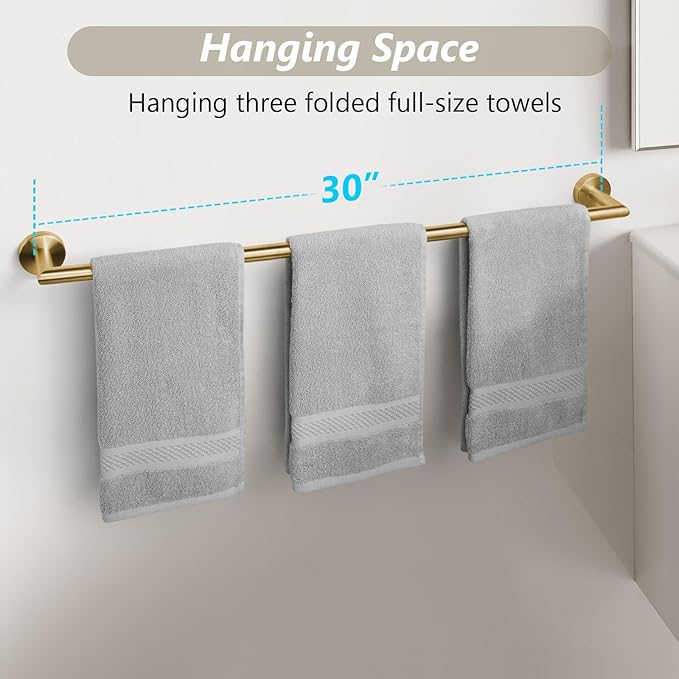 JunSun Towel Bar 30 Inch Bathroom Towel Rack Heavy Duty Bath Towel Holder Modern Towel Rod Brushed Brass Towel Hanger Bathroom Accessories Gold Towel Rail Stainless Steel Single Towel Bar Brushed Gold