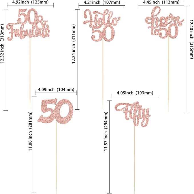 Gyufise 15Pcs 50th Birthday Centerpiece Sticks Fifty Happy 50th Table Flower Centerpieces Sticks Cheers to 50 Floral Decorations for 50th Birthday Party Centerpieces Supplies Rose Gold