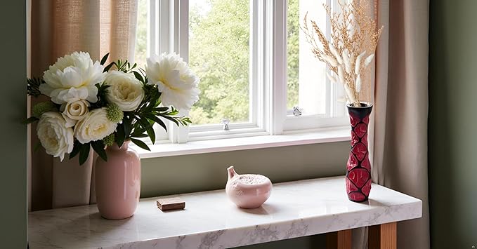 Beautifully Carved 10-Inch Red & Black Mango Tree Wood Vase | Handcrafted Decorative Wooden Flower Vase | Elegant Home Decor Accent