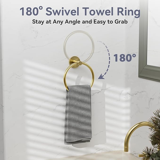 Gold Bathroom Accessories 5 Piece, 18 Inch Bath Hardware, Wall Mounted Brushed Gold Towel Rack, Durable SUS304 Stainless Steel Towel Bar Set