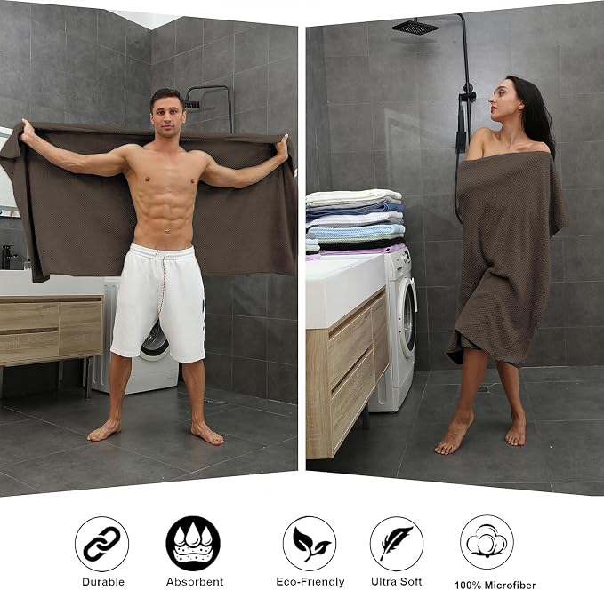 Smuge Extra Large Bath Towel Sheet Set 35x70 Inches - Oversized Bath Towels Set,Large Microfiber - Quick Dry,Lightweight,Super Soft,Highly Absorbent Towel Set for Bathroom,Pack of 4(Seal Brown)