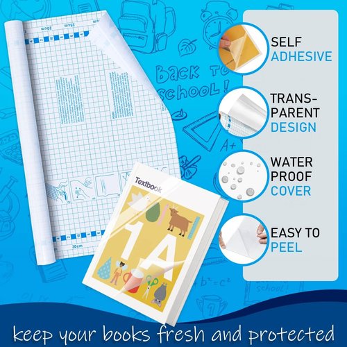 Chell Clear Contact Paper Roll - Self-Adhesive Book Cover Protector | 17.5 in x 5 ft