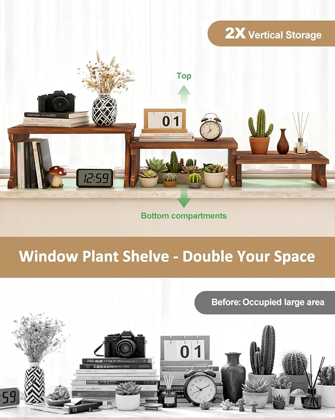3 Tier Table Top Plant Stand, Flower Shelf Holder Rack, 5.9" Wood Display Stand for Window Sill,Desktop,Small Countertop Succulent Stand,Kitchen Spice Rack, Vendor Event Party Dessert Cupcake Stand