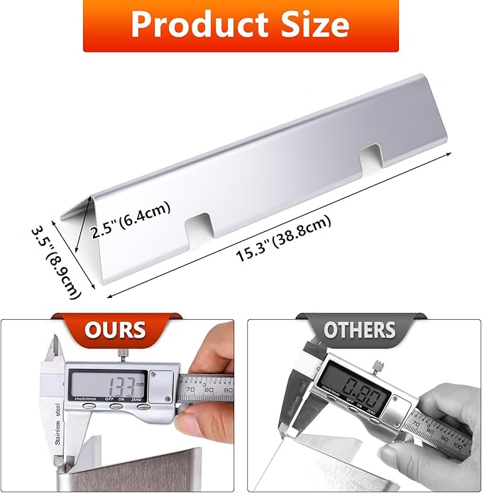 Uniflasy 7635 15.3 inch Flavorizer Bars for Weber Spirit I&II 200 Series, Spirit E210 S210 E220 S220 Gas Grills with Front Control Knobs, Weber GS4 Grill Parts, 16GA Stainless Steel Grill Heat Plates