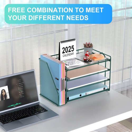 Gianotter 4-Tier Paper Organizer - Stylish Desk Accessory with Magazine Holder | Green Finish