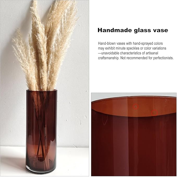11.8" Amber Hand Blown Glass Vase, Thicken Cylindrical Shape, 4.7 Inch Diameter, Luxe Modern Decor for Centerpieces, Wedding, Home,Office