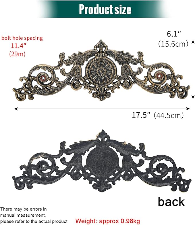 Sungmor Antique Style Cast Iron Wall Decor - Ornate Scroll and Floral Design Metal Plaque for Home or Garden Décor - Fireplace Mantel, Furniture Decorative Accent - 17.5 Inch & Rustic Gold Finish